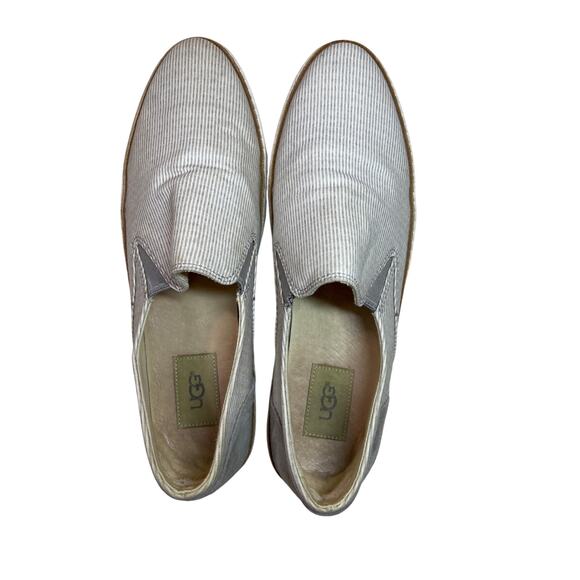 UGG Slip Boat Shoe Women’s US 9 Gray Canvas & Suede Sneaker Sherpa Peppy Comfort - Picture 4 of 8